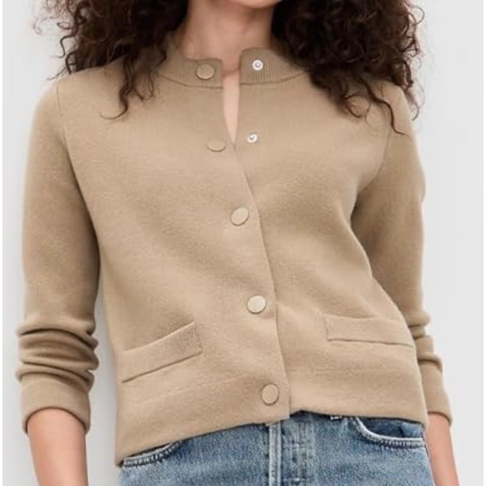 New Vince Cardigan Sweater Cashmere Wool Women XXS Tan‎ Old Money Luxury Minimal